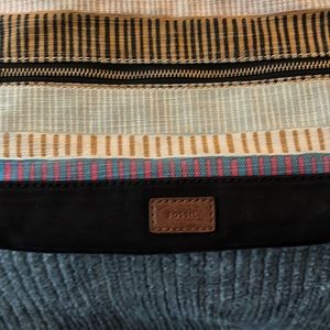 Multi-colored canvas fossil shoulder strap purse